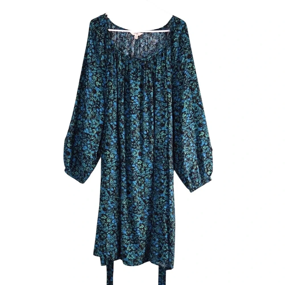 Terra & Sky Women's 3X Dress Blue Floral Cottagecore‎ Peasant Spring Drape NWTs